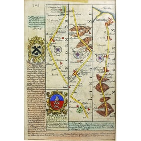 Hand-Colored Lincolnshire Road Map: Owen & Bowen Britannia Depicta c. 1720s, Matted