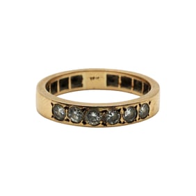 18k Yellow Gold Diamond Band, 6-Stone Bead-Set