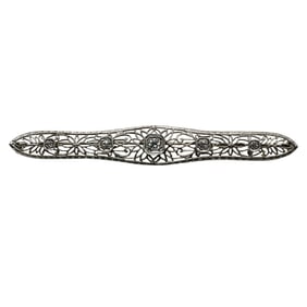 Edwardian Diamond Filigree Bar Brooch: 14k White Gold