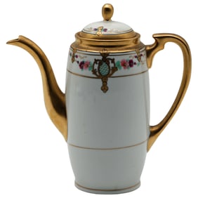 Antique Pickard Chocolate Pot - Hand Painted Gold & Floral