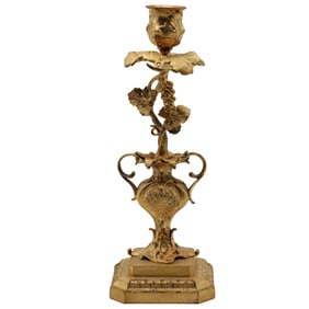 19th Century Mercury-Gilded Bronze Candlestick: Neoclassical Grapevine Motif