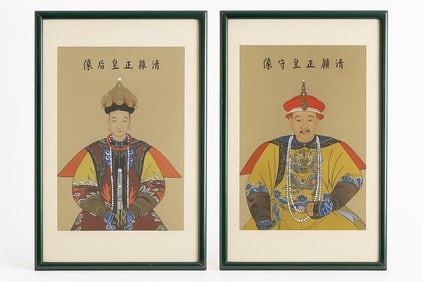 Framed Qing Dynasty Emperor & Empress Portraits: Yongzheng Emperor and Empress Court Portraits