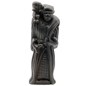 Vintage African Ebony Wood Carving - Man with Animal Around Neck