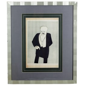 Al Frueh Caricature Linocut of George Goodwin