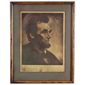 Antique Collotype Print of Abraham Lincoln Life Mask by Leonard Volk - c. 1900-1920