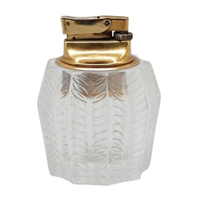 Vintage Lalique Jamaique Crystal Table Lighter with Flame Crest Burner