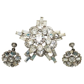 Juliana Clear Rhinestone Demi Parure - Brooch & Earrings Set
