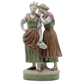 Large Royal Dux Porcelain Figurine - Whispering Women