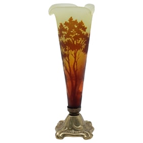 Antique Legras Cameo Glass Vase with Bronze Base