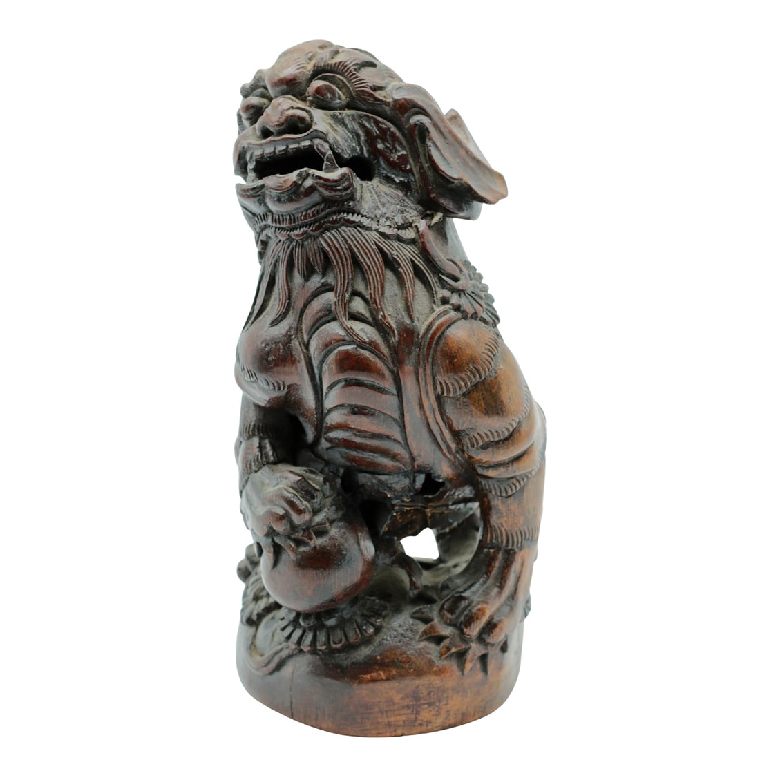 Antique Chinese Foo Dog Guardian Lion - Hand Carved Wood Sculpture - 9 Inches Tall (1 of 6)