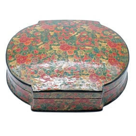 Antique Kashmiri Hand-Lacquered Papier-Mache Floral Box