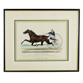 Antique 1874 Currier & Ives - Red Cloud Trotting Horse Lithograph