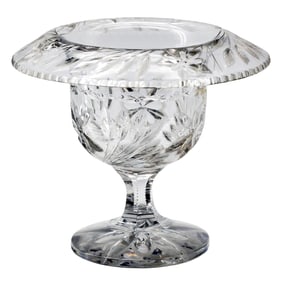 Vintage American Brilliant-Style Cut Glass Compote Bowl with Sawtooth Rim, Floral & Fern Design