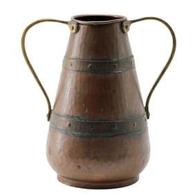 Antique Arts & Crafts Hammered Copper Vase with Brass Handles