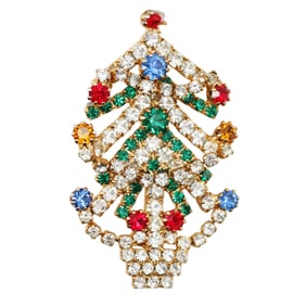 Vintage Rhinestone Christmas Tree Brooch