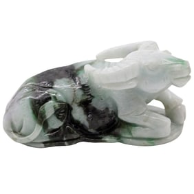 Vintage Chinese Jadeite Carving of Recumbent Ram - Fine Late 20th C.
