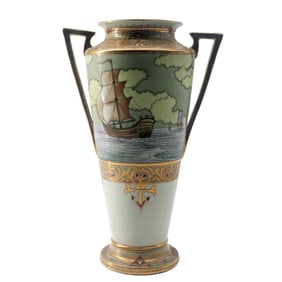 Antique Noritake Art Deco Gilded Scenic Vase