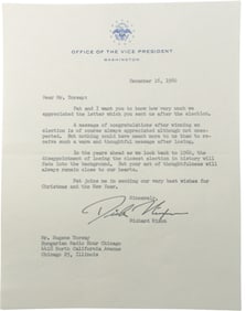 1960 Election Letter from Richard Nixon to Eugene Torsay