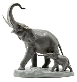 Vintage Lladro Two Elephant Group