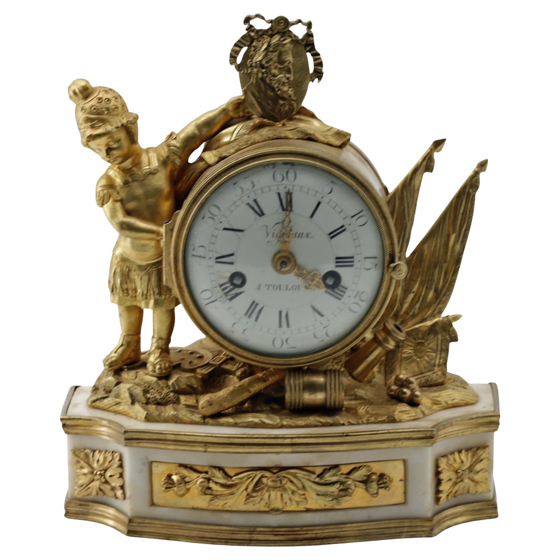 Louis XVI Gilt Bronze and White Marble Clock signed Vigniaux a Toulouse (1 of 9)