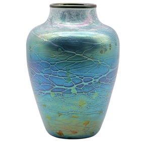 Tom Stoenner Iridescent Art Glass Vase, Signed 2008