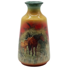 Royal Bayreuth Attributed Porcelain Scenic Vase With Horses, c. 1900–1920