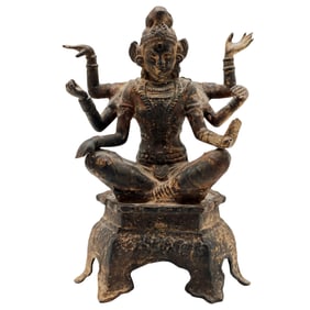 Six-Armed Shiva Brass Shrine Figure, India, c. 1900-1920