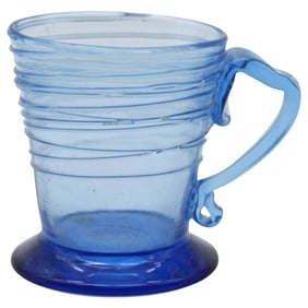 Antique Steuben Cobalt Threaded Cup with Applied Handle, c. 1908?1915