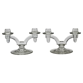 Fostoria Minuet Clear Double-Light Candlesticks