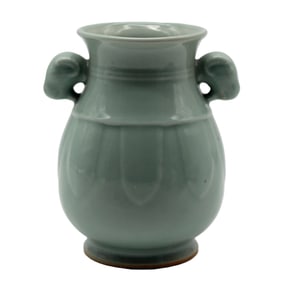 Chinese Porcelain Celadon Vase with Rams’ Heads