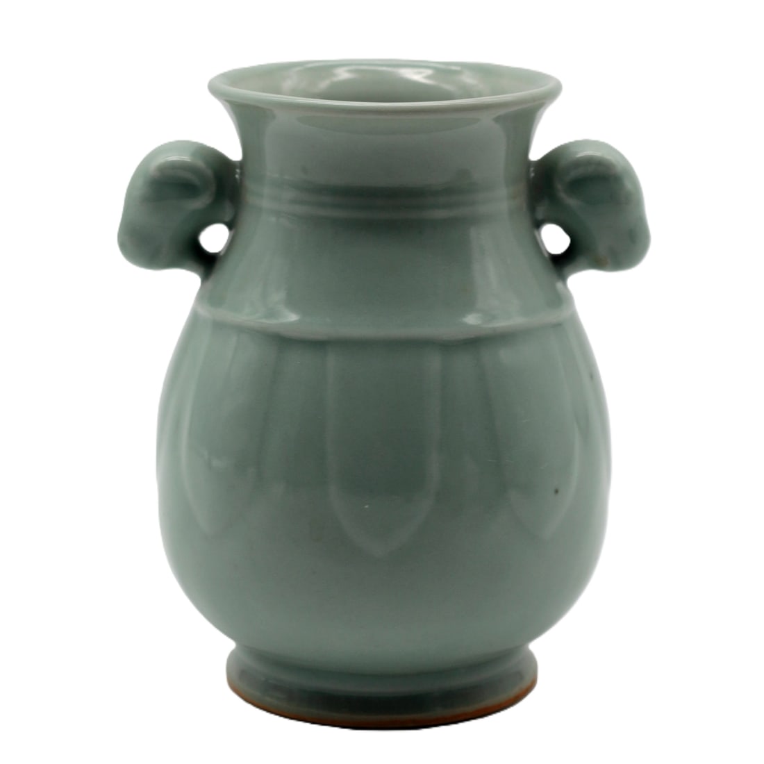 Chinese Porcelain Celadon Vase with Rams’ Heads: Summary Graceful celadon?glazed vase with applied rams’ head handles, well?potted and finished in a soft blue?green glaze typical of 20th?century celadon revival work. Background / Dating The form d
