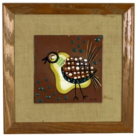 Mid-Century Modern Bird Tile After Paul Klee, Attributed to Harris G. Strong