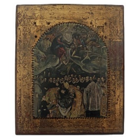 Spanish Panel with El Greco ‘Burial of the Count of Orgaz’ Vignette