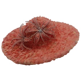 Jack McConnell New York Fashion Hat – Coral Petal & Rhinestone Embellished Design