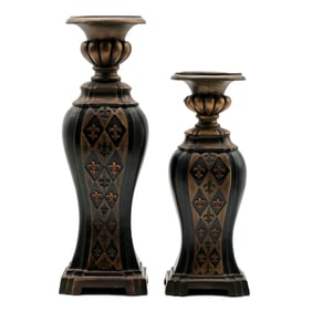 Pair of Carved Wood Candle Pillars with Fleur-de-Lis Motif