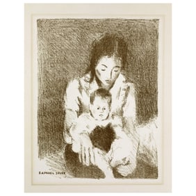 Raphael Soyer Lithograph Woman Holding Child Mother And Toddler