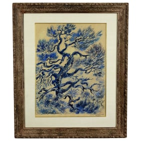 George Grosz Watercolor With Ink Wash Trees Cape Cod 1939 Inscribed And Dedicated Framed