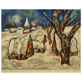 Henri D'Anty Lithograph - Village in Snow