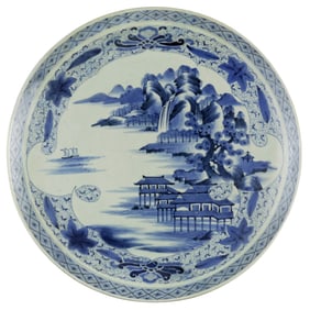 Large Japanese Blue And White Porcelain Charger, Late 19th Century