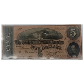 Confederate States Of America Five Dollar Note - February 17, 1864