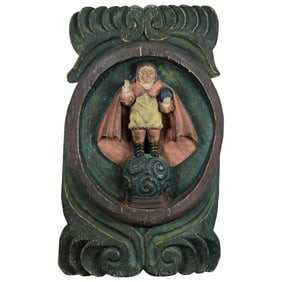 Carved and Polychromed Santos Figure in Architectural Niche