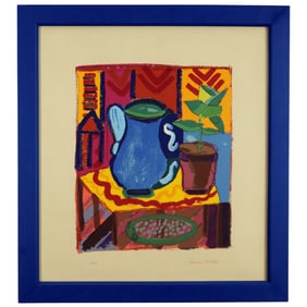 Henry Miller Color Serigraph Still Life with Blue Pitcher