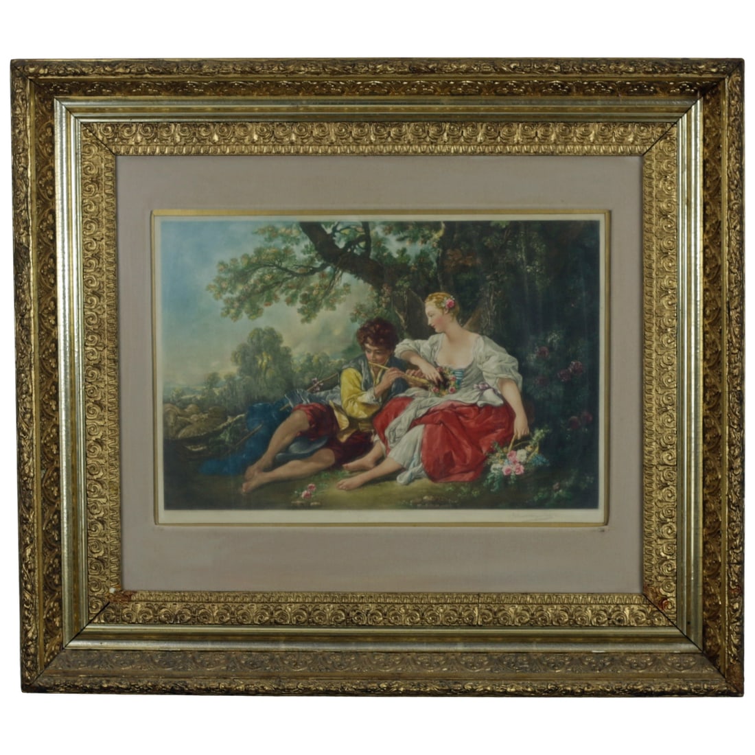 1950 Collotype After Francois Boucher - Shepherd Piping to a Shepherdess - Signed John (1 of 6)