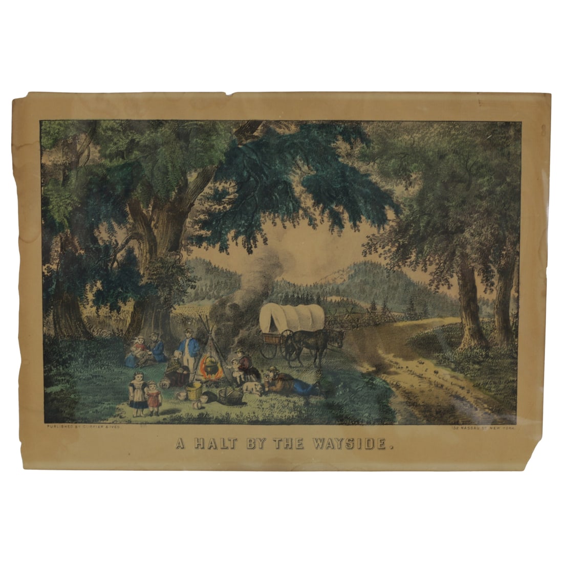 Currier & Ives A Halt by the Wayside Small Folio Hand-Colored Lithograph (1 of 8)