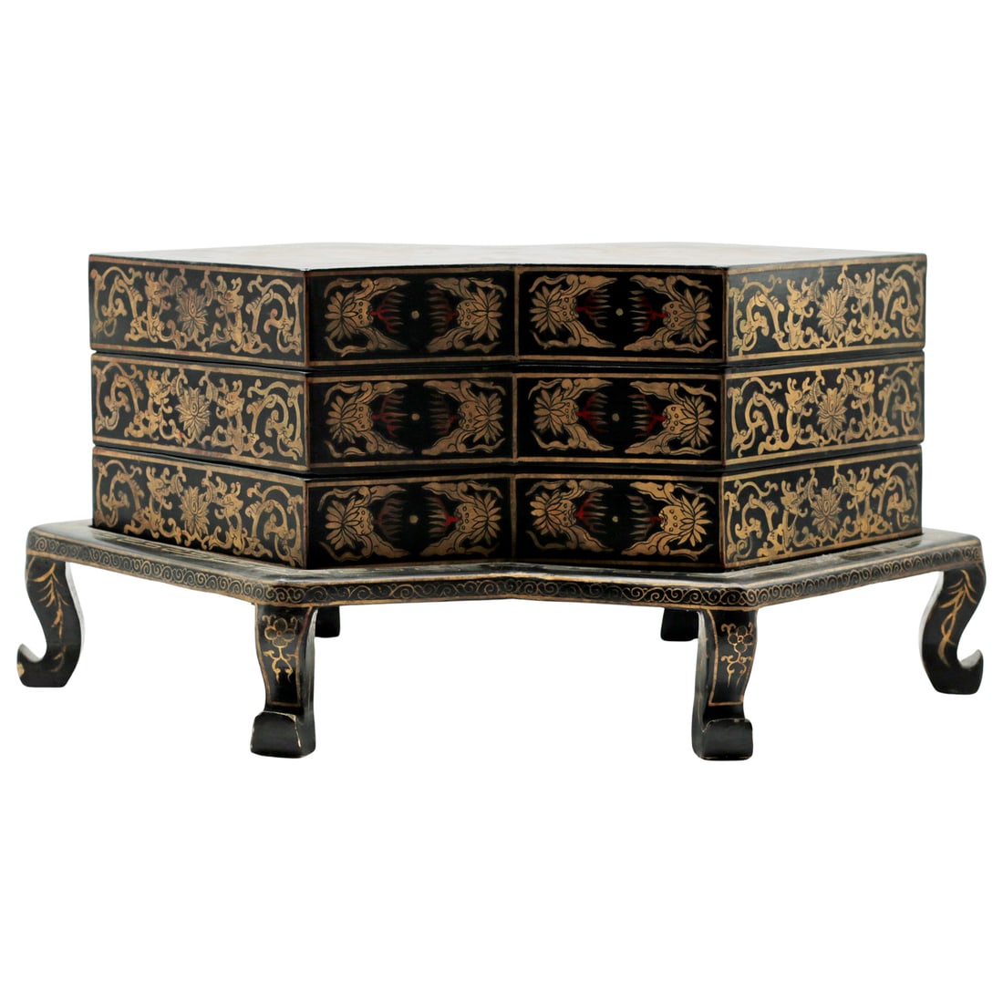 Large Qing Dynasty Black Lacquer Dragon Casket on Stand (1 of 11)