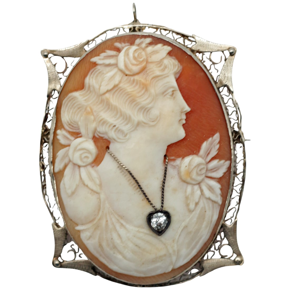 Edwardian 14K Gold Cameo Brooch/Pendant with Diamond - Circa 1900-1915 (1 of 3)