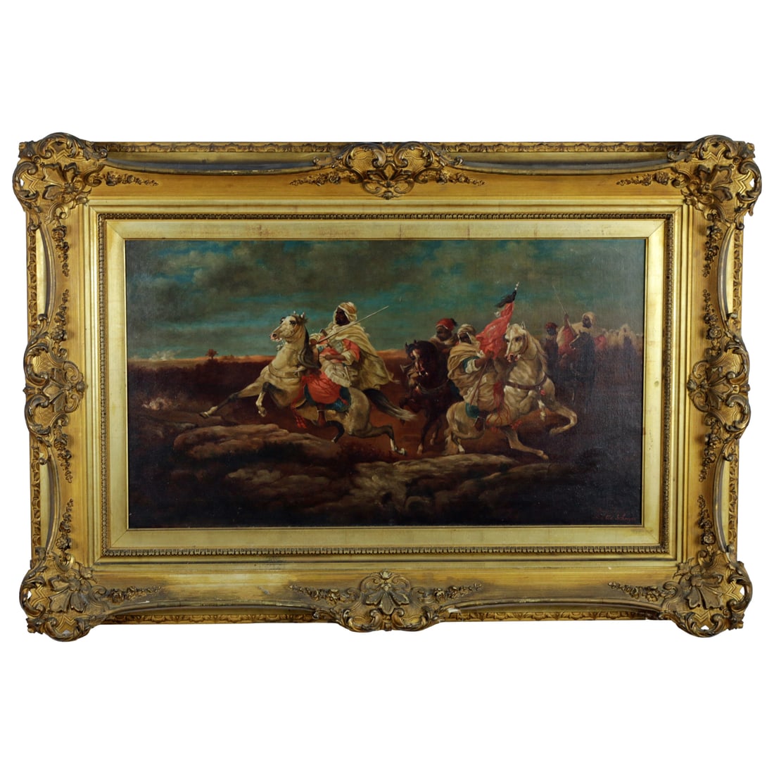 Arabs Making A Detour After Adolf Schreyer, Antique Oil On Linen In Gilt Frame (1 of 7)