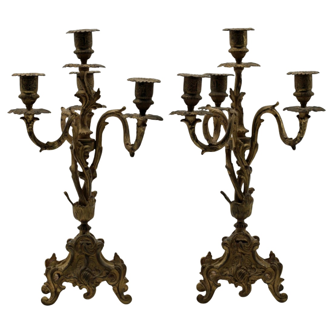 Antique Rococo Revival Gilt Bronze Four Light Candelabra Pair (1 of 14)