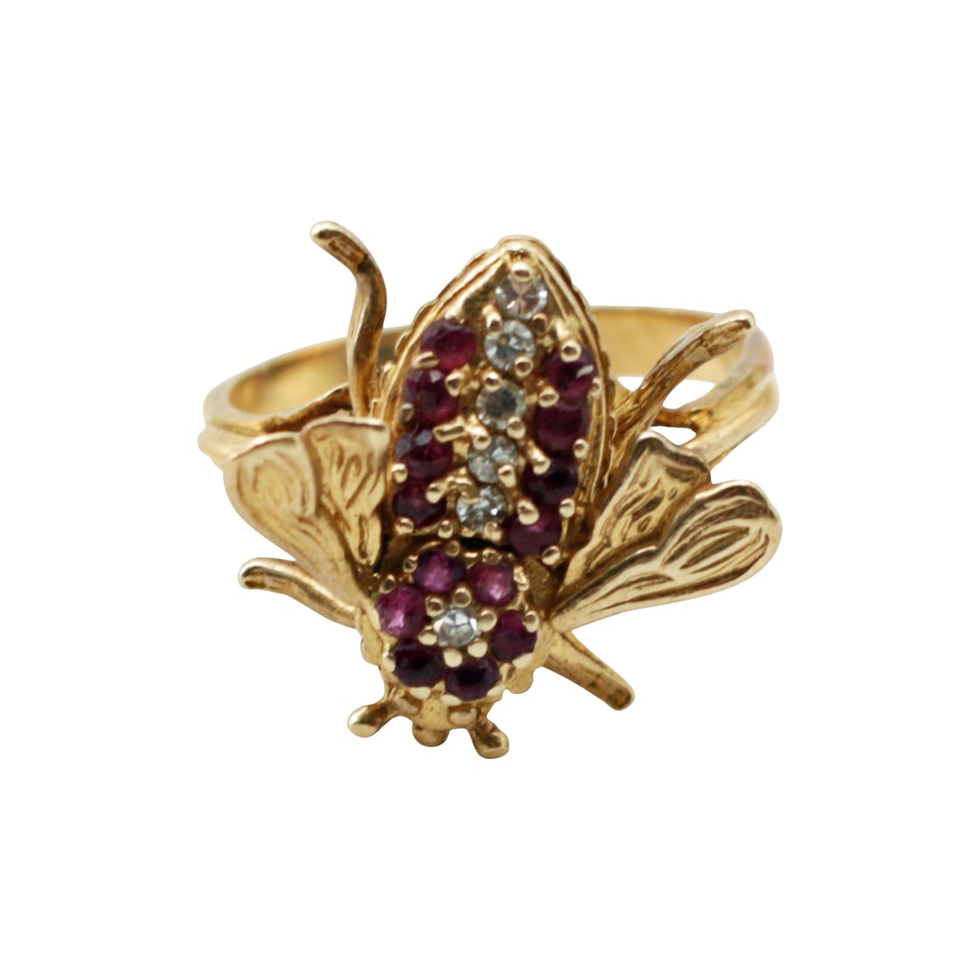 Vintage 14K Gold Bee Ring with Ruby and Diamond Accents (1 of 7)