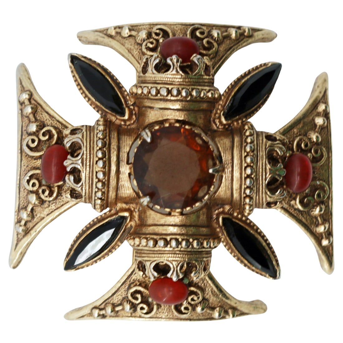 Vintage Florenza Maltese Cross Brooch Pendant with Glass Cabochons (1 of 2)